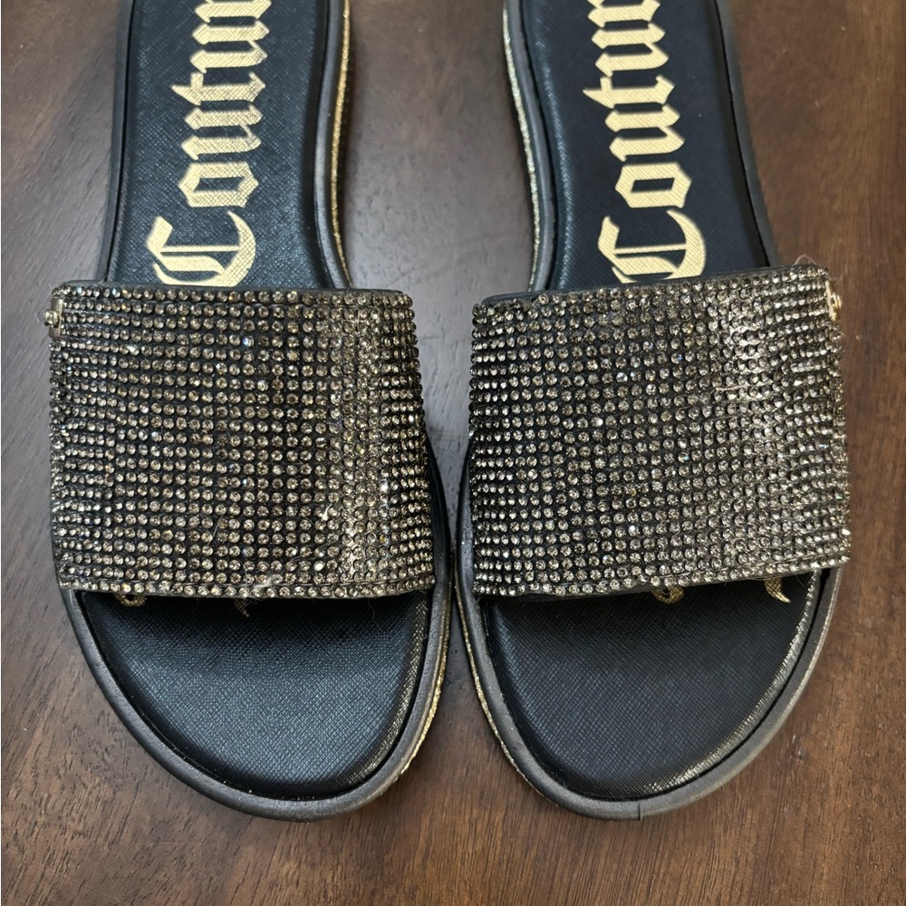 Juicy Couture Glamorous Black and Gold Slide Sandals